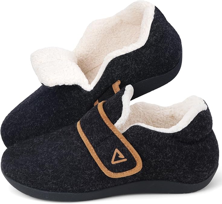 V.Step Orthopedic Slipper with Arch Support for Women Men,Wide Slip on House Shoes for Plantar Fasciitis Pain Relief Adjustable Strap Slipper with Indoor Outdoor Soft Velvety Cotton Lining Moccasin
