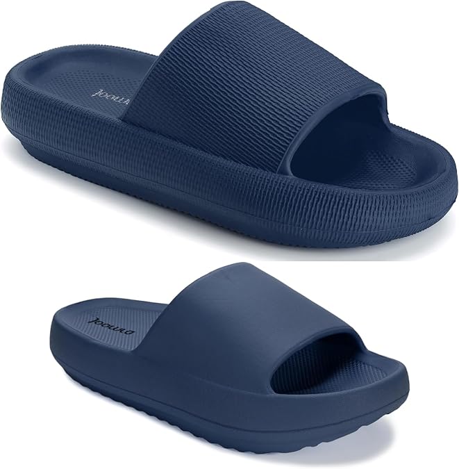 Joomra Unisex Pillow Slippers And Arch Support Slides House Shoes Dark Blue 7.5-8.5 Women/6-7 Men 39-40