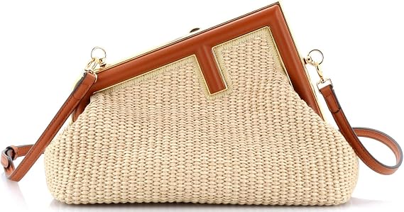 Pre-Loved First Bag Raffia Small, Brown