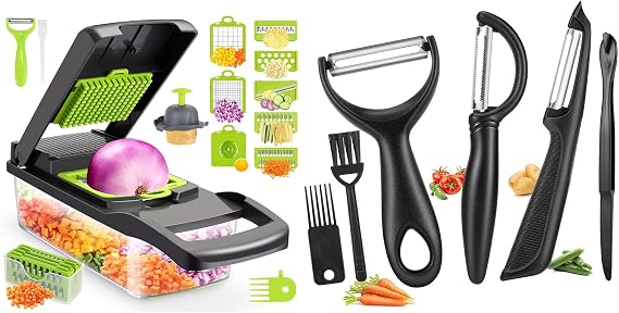 Senbowe Multifunctional 13 in 1 Food Choppers Onion Chopper Vegetable Chopper and Vegetable Peeler Black