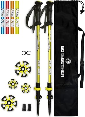 G2 Telescopic Trekking PolesAluminum AlloyComfort BMM HandleFoam Padded Wrist StrapAuto-Adjustable StrapQuick Flip LockSnow Baskets Attached Pack of 2 Poles, OrangeBlueYellowRed