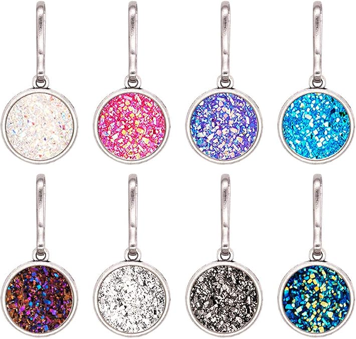 8 Pack Zipper Pulls Charms, Bright Colors Replacement Bling Zipper Pulls, Bling Charms for Jacket, Purse, Packbag