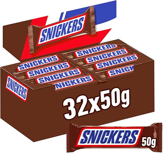 Snickers, Caramel & Peanuts Bulk Chocolate Box, Milk Chocolate Bars Case 32 x 50g