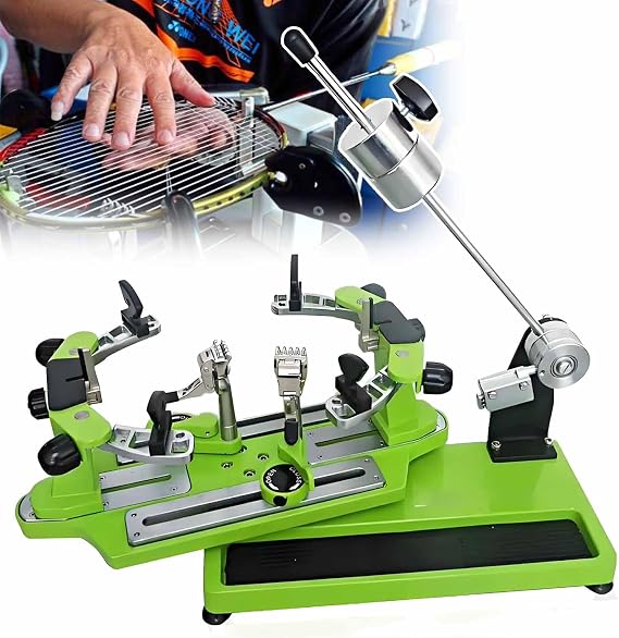 Racquet Stringing Machine, Precise Tension Stringing Tool,6-Point Fixed Badminton Racket String Machine,Racquet Rotation/Anti Slip Pull Wire Restring Tools Green