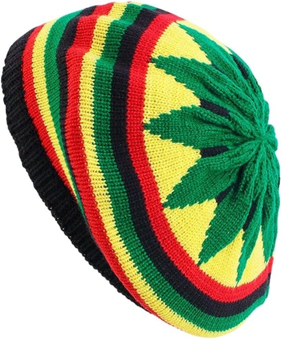 Jamaican Karasta Knit Beanie Hat Beret Multicolor Leaf Hip Hop Fashion Nex Slouchy Slouchy Cap