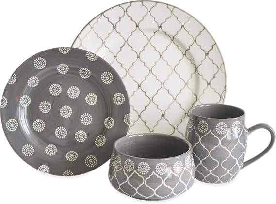 Moroccan Grey 16 Piece Dinnerware Set