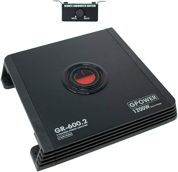 Gravity GR600.2 2 Channels 1200 WATTS Car Audio Stereo Amplifier 2 Ohm Stable with LED Indicator Class AB Technology MOSFET PWM Power Supply with Remote Level Control