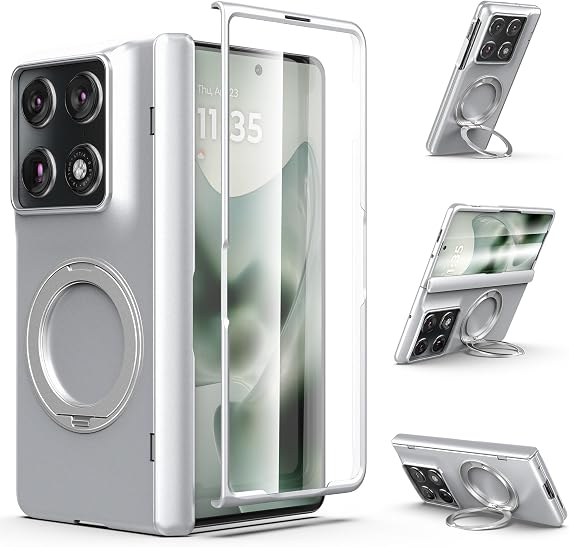 Motorola Razr Fold 2026用磁気ケース、Mag-Safe、ヒンジ保護、360°回転フィンガーリングホルダー、スクリーンプロテクター内蔵PC素材Moto Razr Fold 2026用
