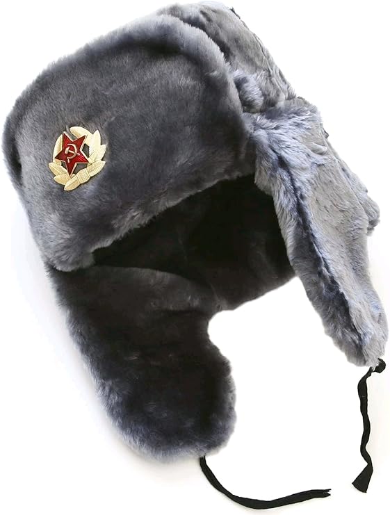 Russian Ushanka Winter hat Gray, with Soviet Soldier Insignia
