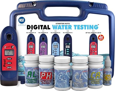 486201-K Exact Pool EZ Photometer Starter Kit | 10 Parameters - F/C/T Chlorine, pH, Alkalinity, Calcium, Cyanuric, Copper, Salt, Phosphate | 25 Tests Ea. w/o PO4, Cu, NaCl | NSF Certified