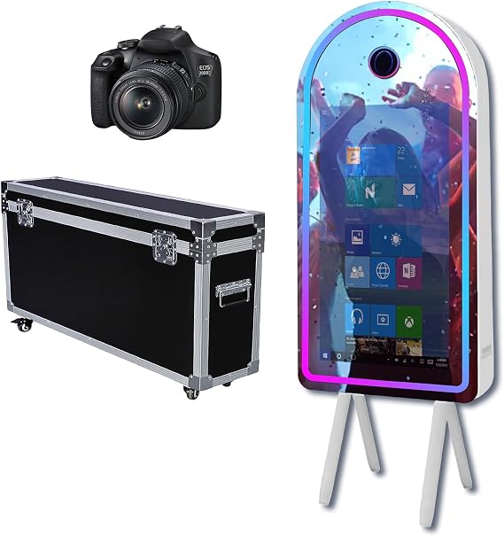 Magic Mirror Photo Booth - 32 Inch Touch Screen with LED Frame, Perfect for Party Events - Includes Camera and Flight Case