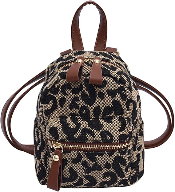 backpack, Leopard Nylon Shoulder Bag Small Backpack School Bags for Teenage Girls Travel(R)