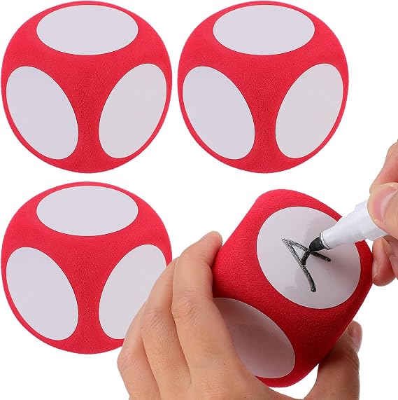 NUOBESTY 4pcs Giant Foam Dice, Dry Erase Dice Jumbo Big Writable Game Education Playing Game Teaching Prop for Home Classroom