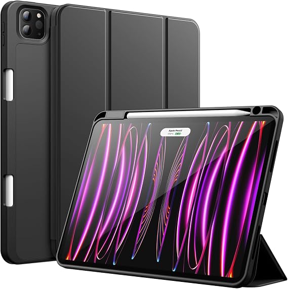 JETech Case for iPad Pro 11" 4/3/2, Black | Cover for 2022/2021/2020 Model, Soft TPU Protection, Pencil Holder, Tri-Fold Stand, Auto Wake/Sleep, Shockproof Lightweight