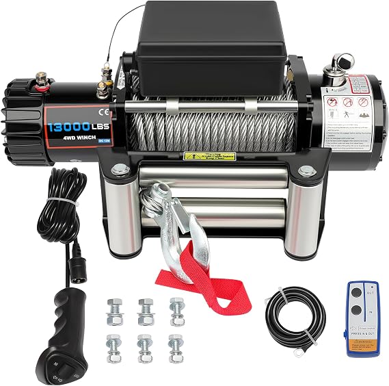 13000LBS electric winch kit, 13000LBS winch SUV ATV UTV Truck winch, 12V 13000LBS Steel Cable Winch, with Control box assembly,Wired Wireless remote,Fairlead & Hook
