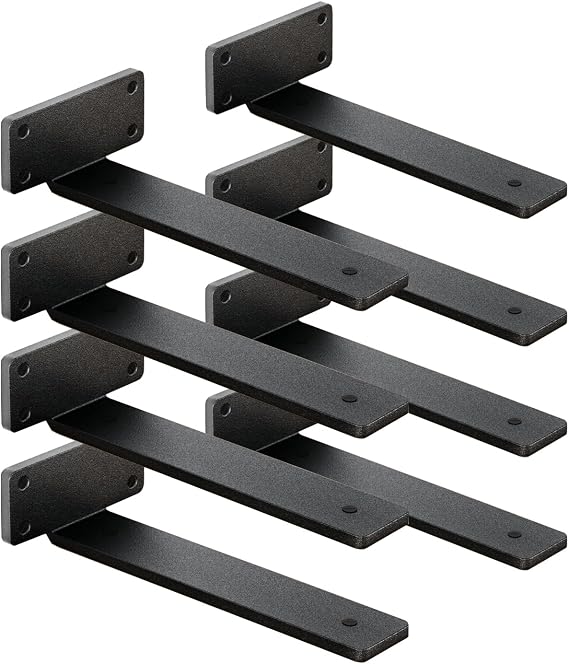 8 Pack Shelf Brackets 12 Inch Floating Shelf Bracket 1/5 inch Thick Heavy Duty Hidden Shelf Brackets Iron Metal Brackets for Shelf Support with Screw Included