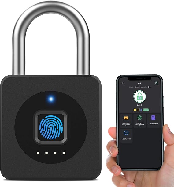 Fingerprint Gym Locker Lock, Keyless Biometric Padlock, Weatherproof Electronic Digital Bluetooth App Smart Combo Pad Lock for Outdoor Fence Gate School Locker Storage Shed Pool - Black