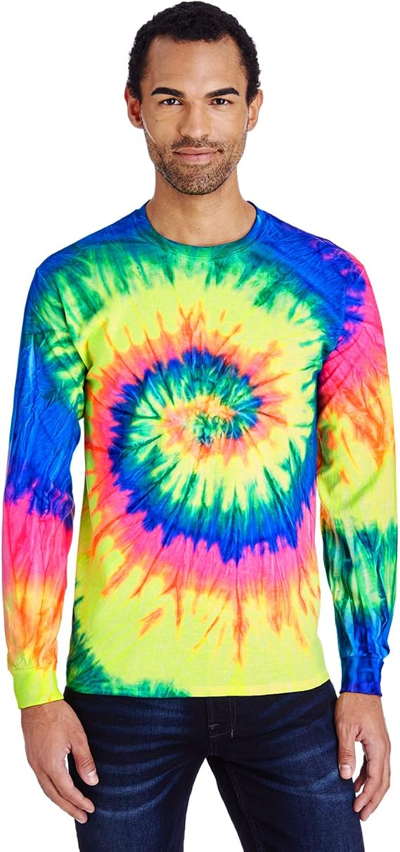 Tie-Dye Adult 5.4 oz. 100% Cotton Long-Sleeve T-Shirt XL NEON RAINBOW