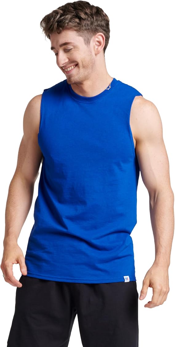 Russell Athletic Men's Dri-Power Cotton Blend Sleeveless Muscle Shirts,Moisture Wicking,Odor Protection, UPF 30+, Sizes S-4X