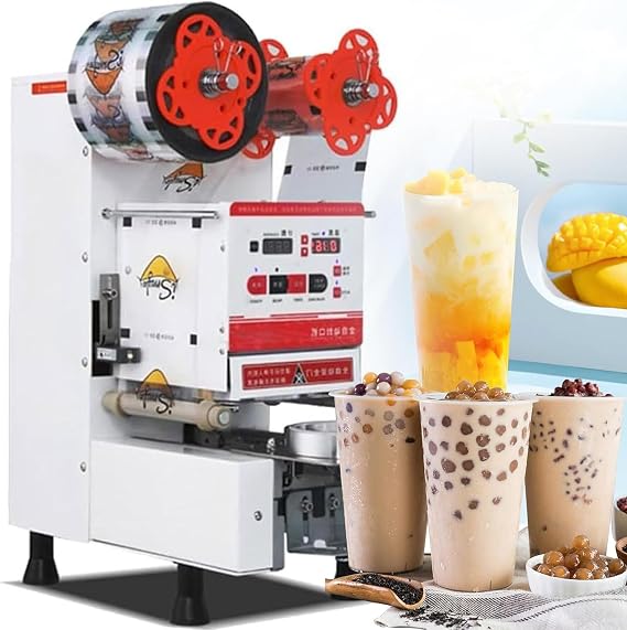 Automatic Cup Sealer Machine, Cup Sealing Machine 90/95mm Electric Cup Sealer Machine 540-760 Cups/H Commercial Sealer (White