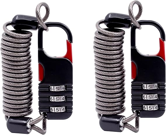 Small Combination Ski Lock with Retractable Cable (3ft/91cm Wire), Thin Cable Locks with Combination for Travel Luggage, Suitcases, Backpack, Snowboard, Bike, Motorcycle Helmet Anti Theft