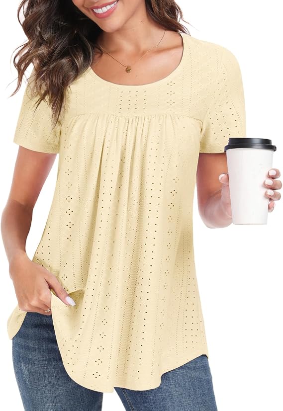 REGAI Women's Summer Tops Loose Fit Short Sleeve Tunic