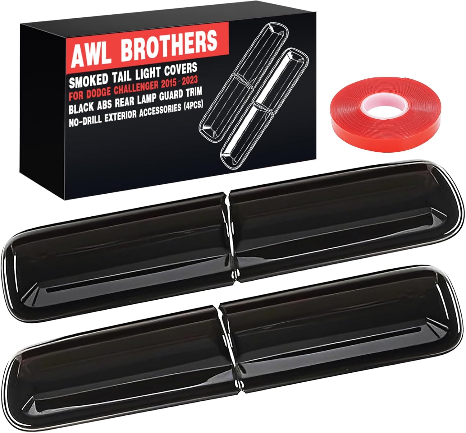 Smoked Tail Light Covers for Dodge Challenger 2015–2023, Black ABS Rear Lamp Guard Trim, No-Drill Exterior Accessories (4PCS)