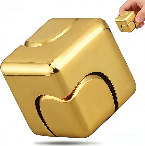 Fidget Toy, Infinity Spinner Cube for Adults, Cool Gadgets Desk Office Toys Fingertip Gyro, Leisure Stress Relief Tabletop Toy as Gift for ADHD/Autism Adults(Gold)