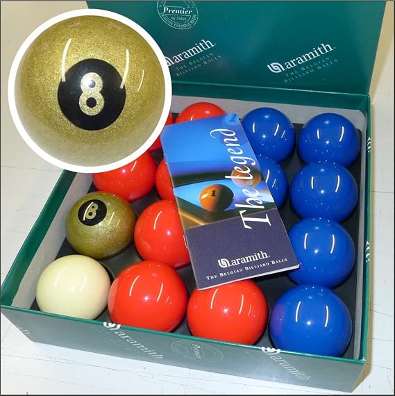 Aramith Exclusive 2"" Premier GOLDEN 8 BALL Edition Red & Blue Pool Balls