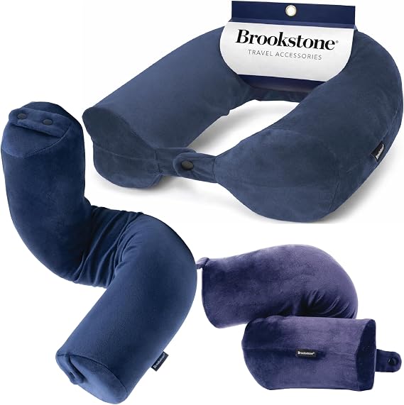 Brookstone Free Form Travel Pillow Lightweight Flexible Memory Foam Pillow | Adjustable Internal Spine Shapes Into a U, Roll or Curve for Neck, Back or Side-Sleeper Support, Foldable for Any Trip