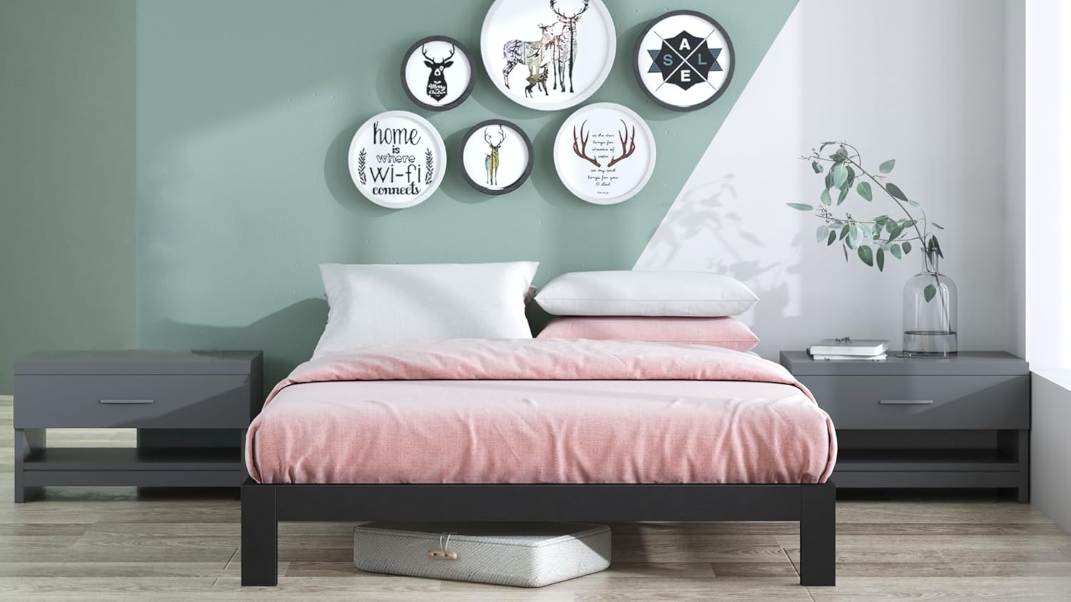 Zinus Arnav Metal Platform 2000 ASMP Bed Frame, Semi-Double, Wooden Slats, Quiet, Storage Space Under Bed, Durable, Breathable, No Headboard, Steel, Easy to Assemble, Tools Included, Authentic