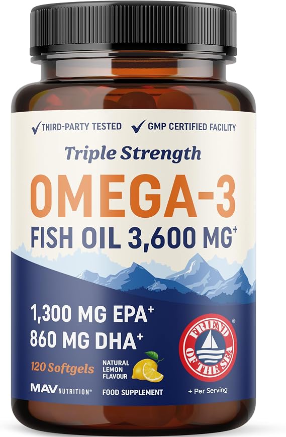 Triple Strength Omega 3 Fish Oil 3600 mg, EPA & DHA, Over 2100mg Omega-3
