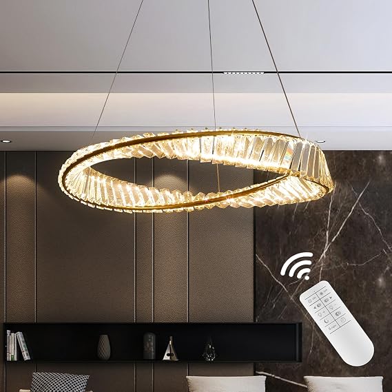 Led Pendant Light Living Room,with Stainless Steel Crystal Irregular Ring Chandelier, Modern Dimmable K9 Crystal Bedroom Hanging Lights,for Restaurant, Kitchen, Hotel Pendant Lighting 40Cm [Energy Class F]