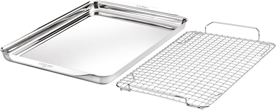 All-Clad Stainless Steel Half-Sheet Baking Pan 13" x 21" with Cooling Rack - Tri-ply Bonded for Consistent Baking- (Roast, Bake Cookies, Brownies and More) Professional Stainless Steel Bakeware