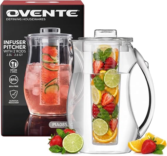 OVENTE Fruit Infusion Water Pitcher 2.5 Liters, Clear PIA0852C