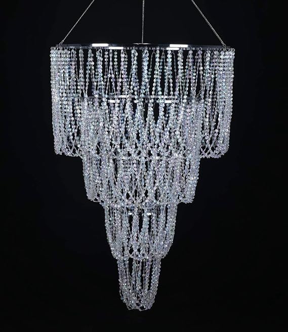 4 Tiers Large Wedding Chandelier, Faux Crystal Iridescent Beaded Swag Chandelier, 24" Wide 36" Long,Great idea for Wedding Centerpieces Decorations and Any Event Party Home Decor(4 Tiers)
