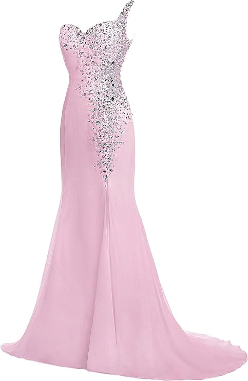 CharmingBridal Women Mermaid Prom Dress One Shoulder Beaded Formal Evening Gowns
