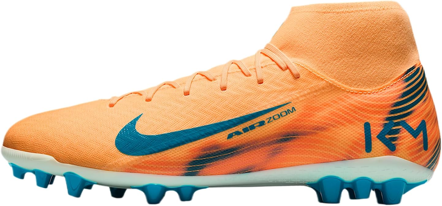 Nike Mercurial Superfly 10 Academy Kylian Mbappe AG High-Top Soccer Cleats (Melon Tint/Igloo/Neo Turquoise)