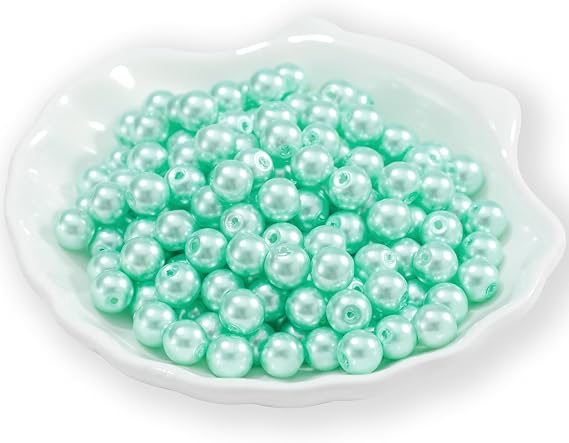 200Pcs Glass Pearl Beads Faux Pearls Round Czech Tiny Satin Luster Spacer Loose Beads Bulk with Holes Handcrafted for DIY Bracelets Jewelry Making Crafts Supplies (4MM, Aquamarine Blue)