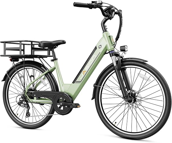 Jasion Roamer ST Electric Bike for Adults, 1200W Peak Motor Max 28MPH City Cruiser Ebike,26'' Commuter Ebike, 528WH Removable Battery,7-Speed, Front Suspension Bicycles with Rear Basket