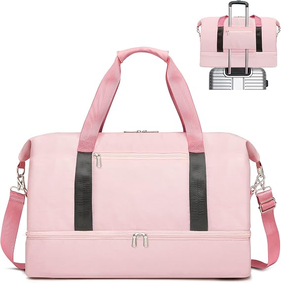 Sports Gym Bag for Women, Travel Duffle Bag with Shoe Compartment (Z-Pink)