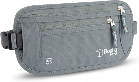Money Belt for Travel w/RFID Blocking Technology - Hidden Travel Money Pouch for Cash, Credit Cards, Passport, and Travel Valuables - Secure Water Resistant Money Belt for Men & Women - Gray