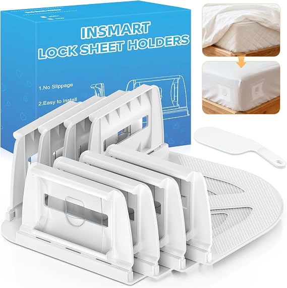 INSMART Sheet Holders - Bed Sheet Holder for Corners&Sides, Strong Elastic Sheet Straps/Grippers. Keep Sheets Firm&Tightt, No More Loose Sheets, Universal Fit and Easy Installation