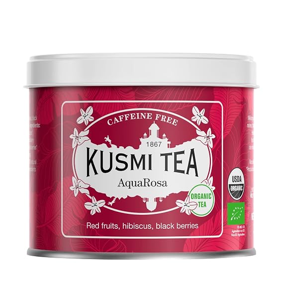 Kusmi Tea - AquaRosa - Organic Herbal Tea with Hibiscus & Berries - Caffeine Free Herbal Tea - Enjoy Hot or Iced - Loose Leaves - Tin Box of 3.5 oz - Quantity for about 50 cups