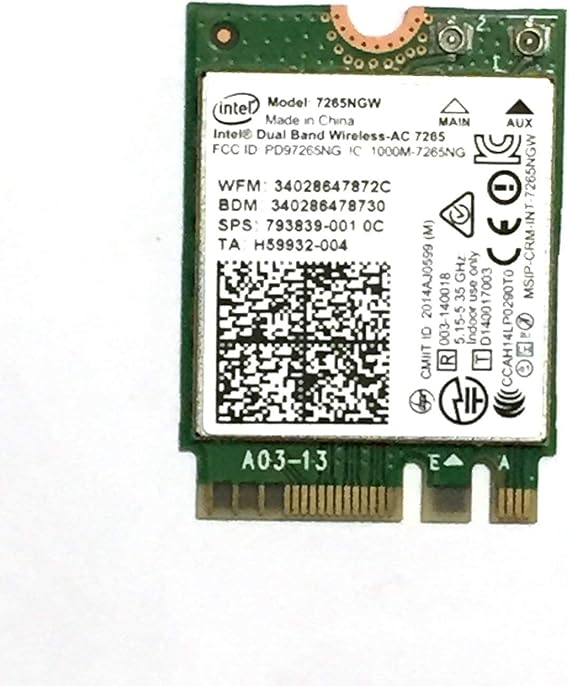 Intel 7265.NGWWB.W 7265 IEEE 802.11ac Bluetooth 4.0 - Wi-Fi/Bluetooth Combo Adapter M.2 2230, 1216