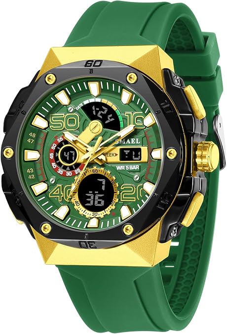 SMAEL Multifunction Analog-Digital Watch Silicone Strap Men's Sports Wrist Watch Chronograph Watch with Luminous Hands for Men