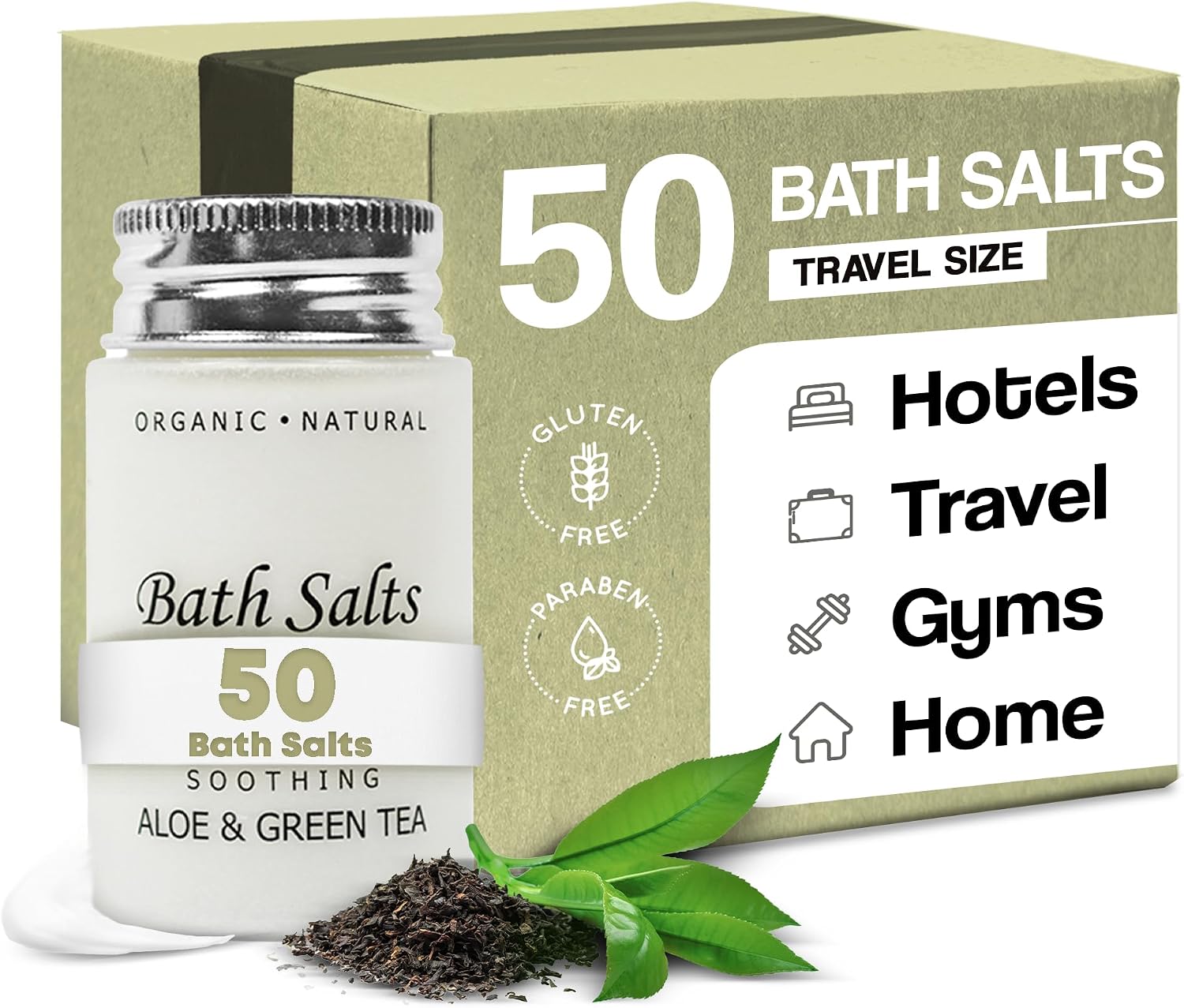 Soothing Aloe & Green Tea Bath Salts | 1.2oz Single-Use HospitalityTravel Size Jar | Case of 50