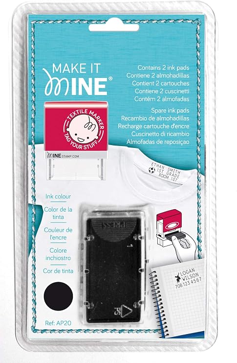 MINE Stamp Replacement Ink Cartridge for MINE Stamp Models, 2 Pack, Black (039615)
