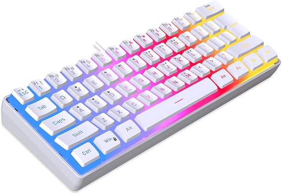 DGG 60% Wired Gaming Keyboard, Pudding Keycaps with Translucent Layer, RGB Backlit Ultra-Compact Small Keyboard, Waterproof Mini Compact 61 Keys Keyboard for PC/Mac Gamer, Typist, Travel, White