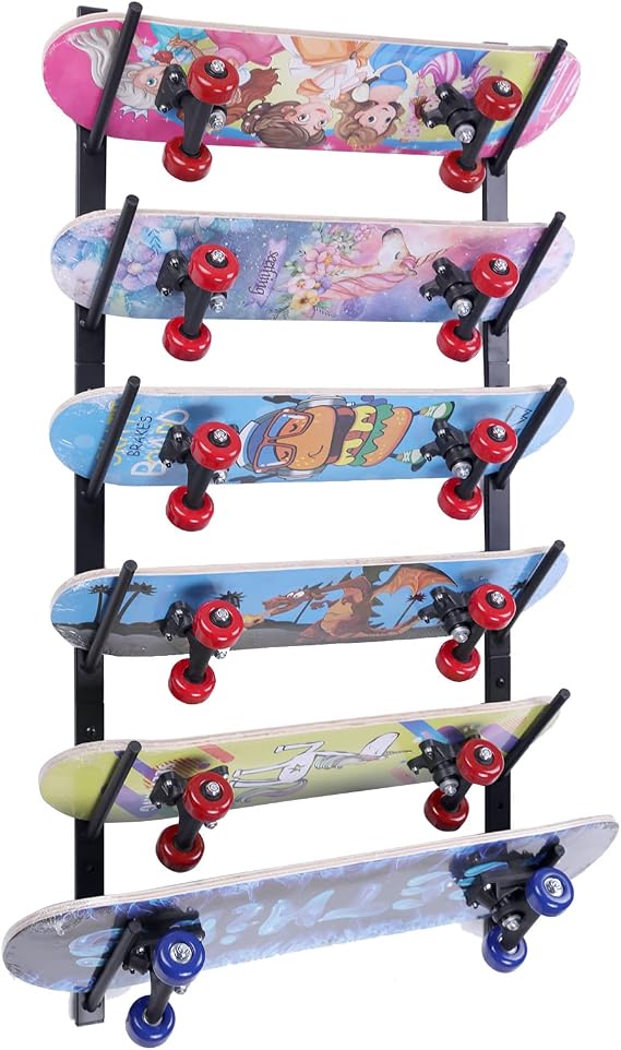 Skateboard Wall Mount, Skate Board Wall Display Hanger Rack, Snowboard Wall Mount Ski Holder,Deck Wall Longboard Rack Storage(6-Layers)